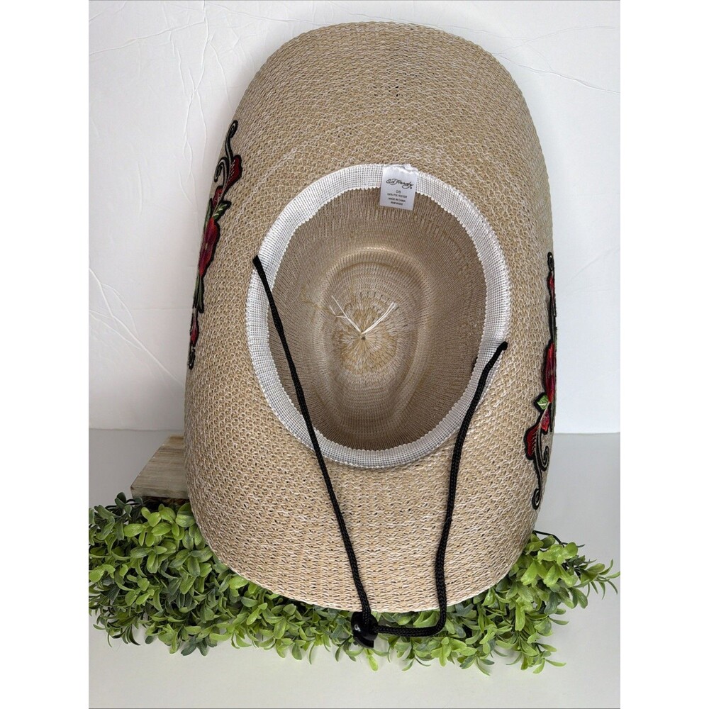 Ed Hardy Love Kills Slowly Straw Cowboy Hat Y2K Graphic Tan  One Size NW - Picture 5 of 7